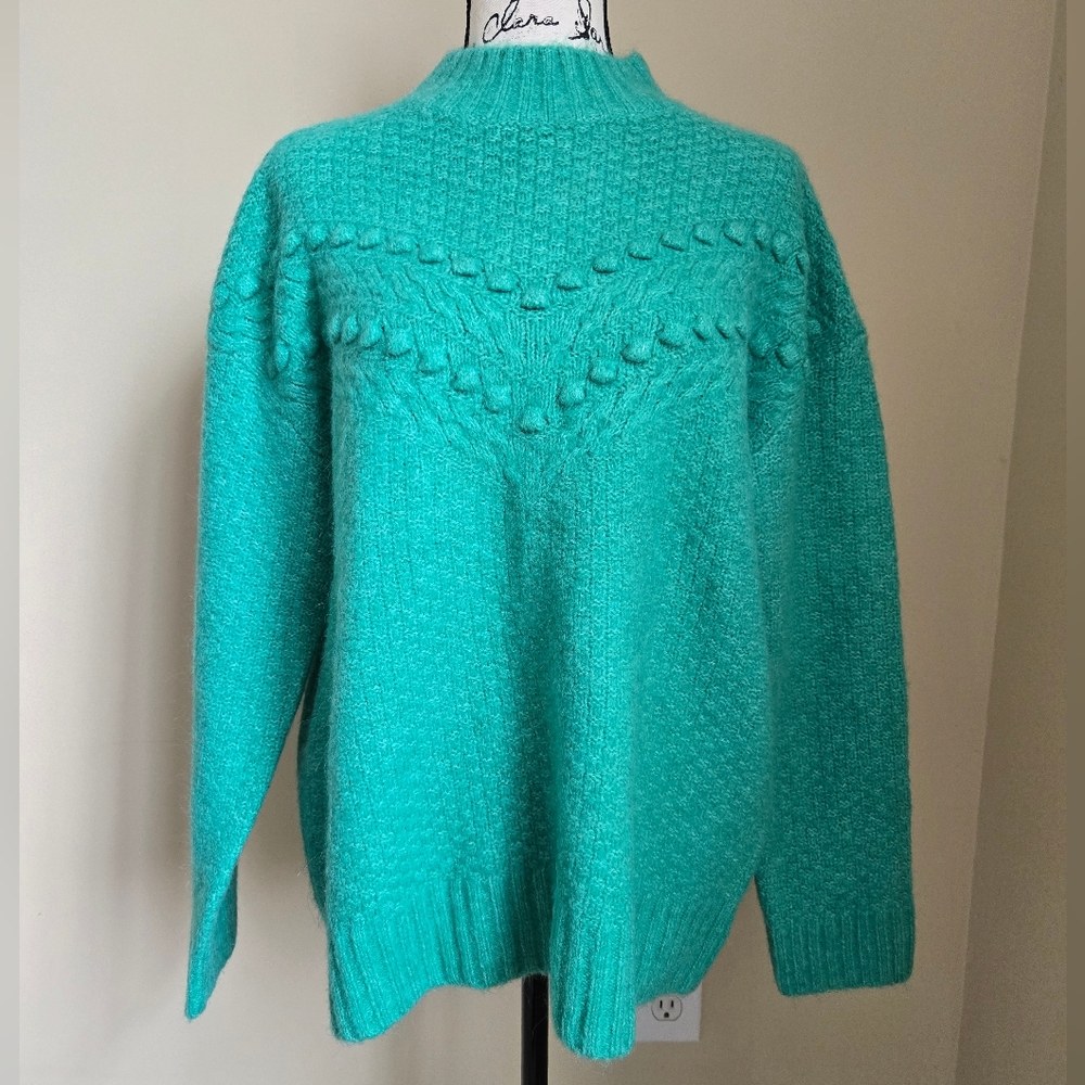 Talbots Sweater Womens XL Petite Green Mock Neck Pullover